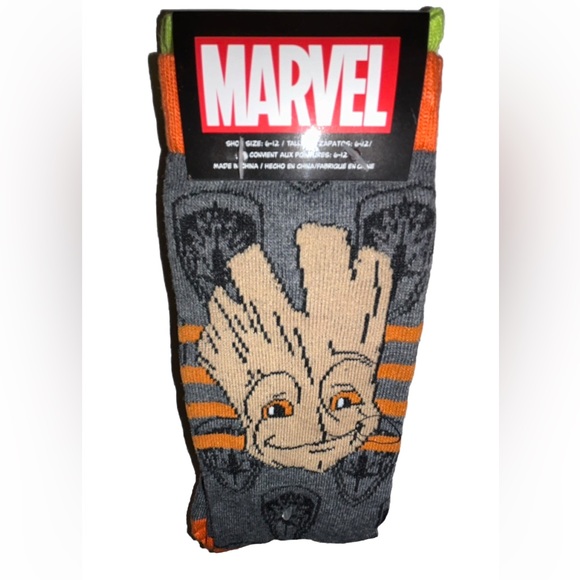 Guardians of the Galaxy Groot Rocket Raccoon Crew Socks 2Pair Men 6-12 Black NEW - Picture 8 of 8